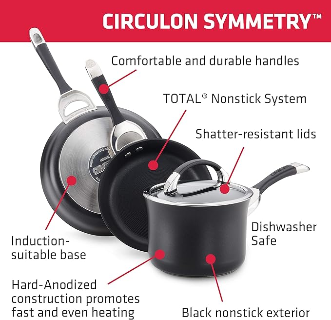 Circulon Symmetry Hard Anodized Nonstick Frying Pan Set / Skillet Set - 10 Inch and 12 Inch, Black