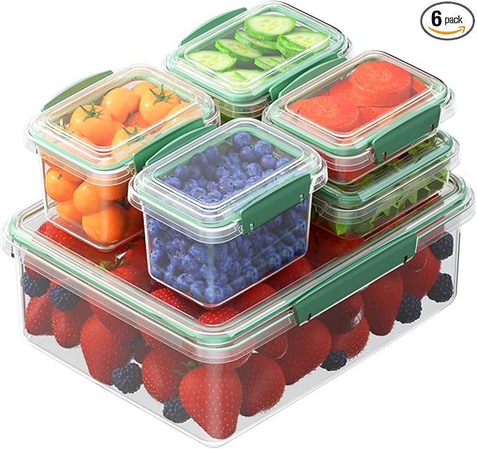Finorder Food Storage Containers Kit: Set of 6 BPA-Free Plastic Meal Prep Containers with Snap Lids Airtight - Microwave & Dishwasher Safe Stackable Bento Box Set for Home Use/Pantry/Organization