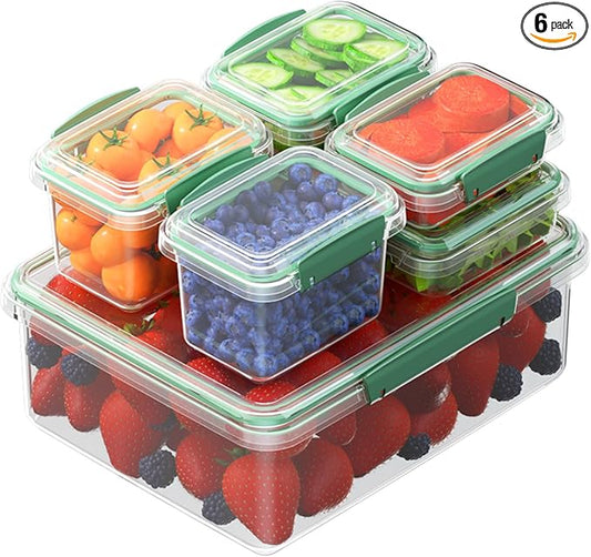 Finorder Food Storage Containers Kit: Set of 6 BPA-Free Plastic Meal Prep Containers with Snap Lids Airtight - Microwave & Dishwasher Safe Stackable Bento Box Set for Home Use/Pantry/Organization