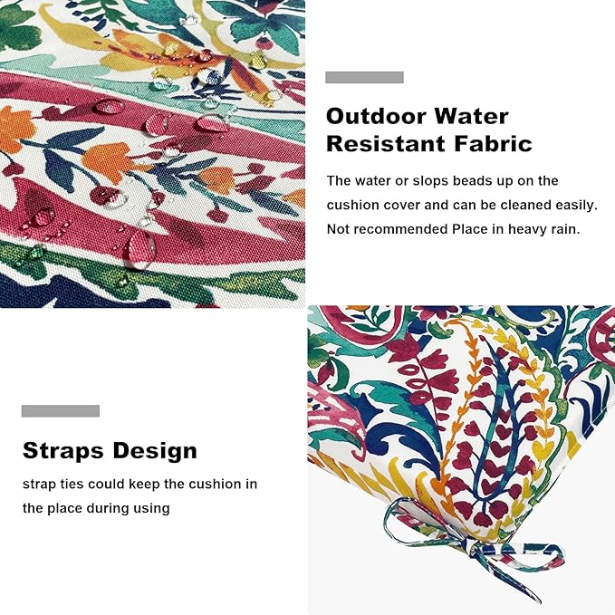 Set of 2 Outdoor Square Chair Cushions 18.5"x16"x2" for Patio, Water Resistant Patio Dining Seat Pads Replacement for Kitchen Garden and Outdoor Furniture Decoration - Vigour Paisley