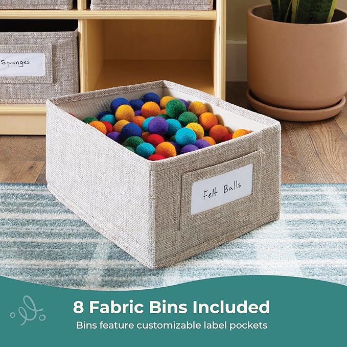 Guidecraft EdQ Cubby Toy Storage Organizer w/ 8 Fabric Bins 30"- Natural: Kids' Wood Bookshelf & Toy Organizer for Kids Playroom | Teacher School Supply Furniture for Classrooms and Home Organization