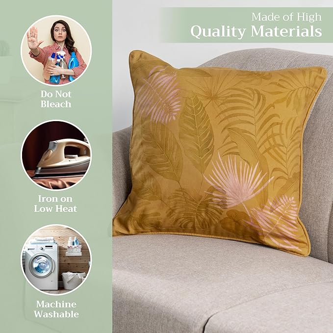 Maison d' Hermine Decorative Pillow Covers 18 x 18 Inch Square 100% Cotton Throw Pillow Covers with Invisible Zipper Cushion Case for Living Room Couch, Chair, Sofas, Bedroom, Home (Creole - Caramel)