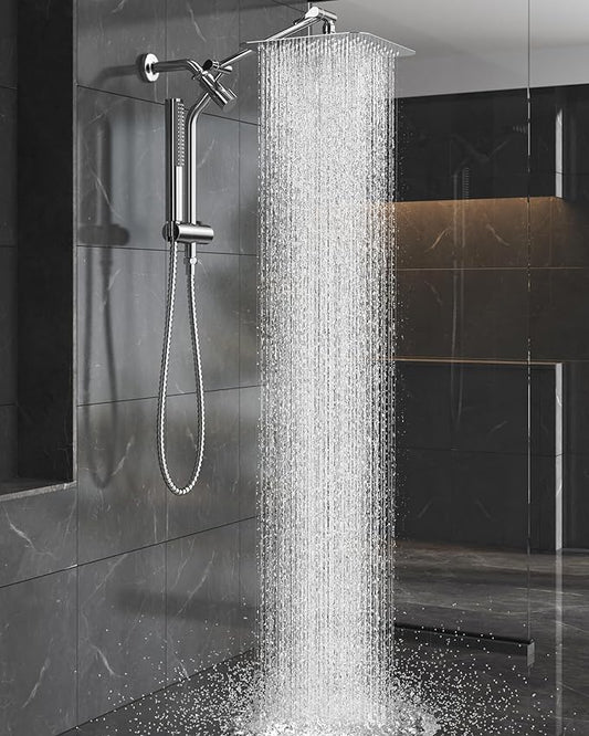 Veken Shower Head, 10'' Luxury All Metal Rain Shower Heads with Handheld Spray Combo, Hand Held Bathroom Combo with Adjustable Extension Arm, Bathroom Accessories, Dual Rainfall Showerhead Chrome