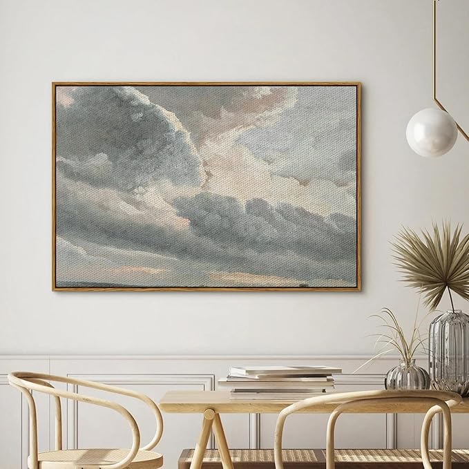InSimSea Framed Canvas Wall Art, Landscape Wall Art, Study of Clouds Painting, Modern Farmhouse Decor, Rustic Wall Decor for Living Room, Bedroom, Office, 24"x36"