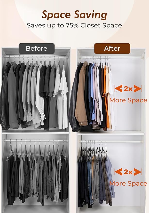 HOUSE DAY Black Velvet Hangers 50 Pack - Non Slip Felt Hangers Closet Essentials, Premium Space Saving Hanger, Gentle on Clothes, Sturdy Shoulder Design