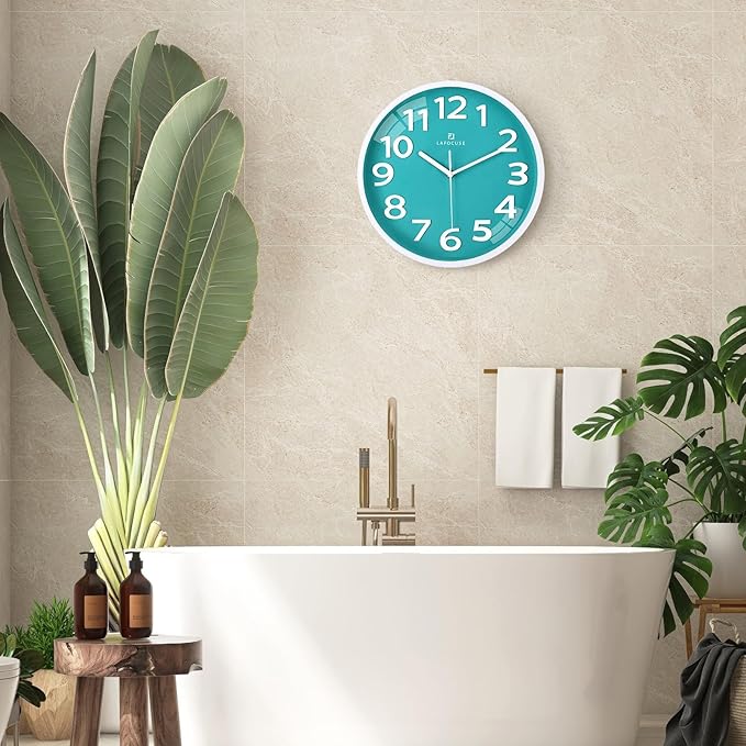 Lafocuse 12 Inch Silent 3D Numbers Teal Wall Clock for Living Room Decor, Battery Operated Teal Clocks for Girls Room Bedroom Office Kitchen