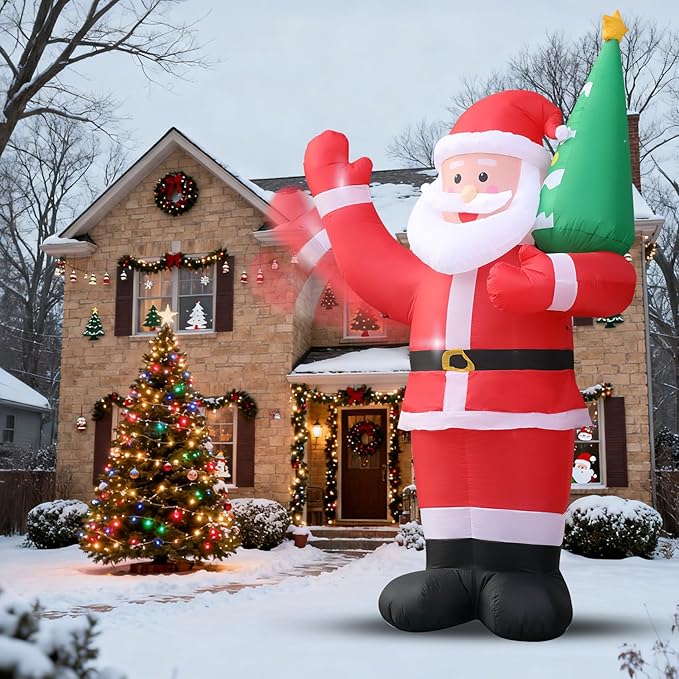 9 FT Waving Christmas Santa Claus Inflatable Outdoor Decoration for Yard,Outdoor Christmas Decoration Inflatable Santa Claus Outdoor with LED Lights for Garden Lawn Home Indoor Winter Holiday Party