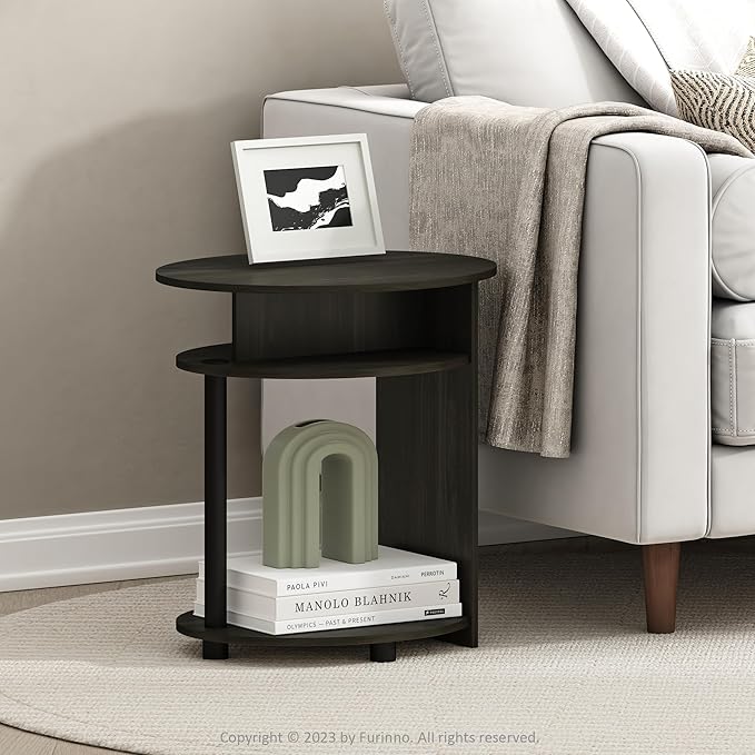 FURINNO Oval End Table, One, Walnut