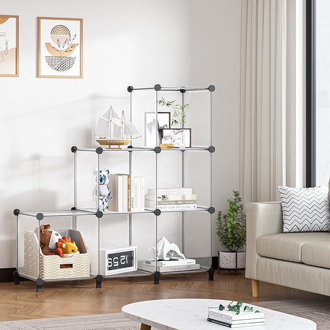 Neprock Closet Organizer, 6 Cube Closet Organizers and Storage, Portable Closet Storage Shelves for Yarn,Books,Clothes(Transparent White)