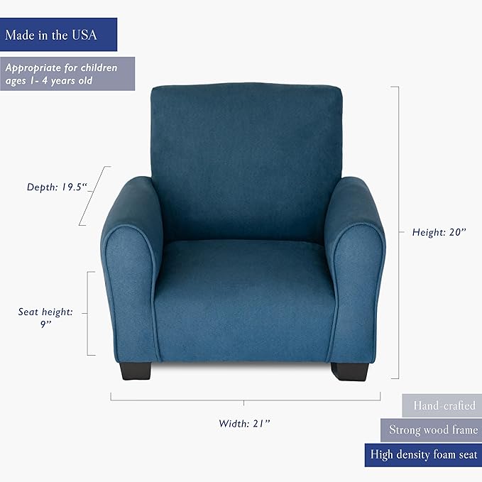 Generic Kids Personalized Chair, Personalized Kids Upholstered Rocking Chair, Toddler Chair with Personalized Name, Comfy Kids Armchair, Kids Chair with Personalization (Navy Suede, Legs), KC100L-PN