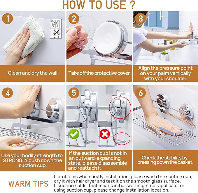 LEVERLOC Shower Caddy Suction Cup, 2 Pack Shower Shelves for Inside, Silver Rustproof Metal Bathroom Storage NO-Drilling Bathroom Organizer with Large Capacity, Heavy Duty Storage Basket