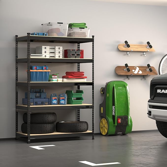 PrimeZone 4 Pack Heavy Duty Adjustable 5 Tier Garage Storage Shelves - 47" W x 18" D x 71" H, Metal Utility Rack Shelf Unit for Warehouse, Pantry, Closet, Kitchen, Black