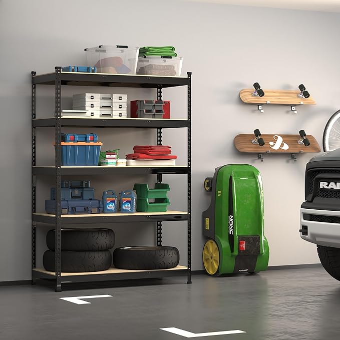 PrimeZone 47" W x 23.6" D x 71" H Large Heavy Duty Storage Shelves - 4 Pack 5 Tier Adjustable Garage Storage Shelving, Metal Storage Utility Rack Shelf Unit for Warehouse Pantry Closet Kitchen, Black