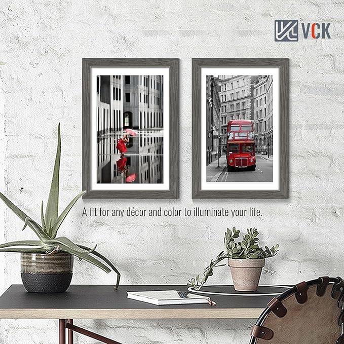 VCK 11x17 Picture Frame Set of 4 - Grey, Gallery-Quality Wood Poster Frames, 1.1-Inch Wide Border, Polished Plexiglass, Vertical or Horizontal Wall Display for Photo/Art/Prints, Grey