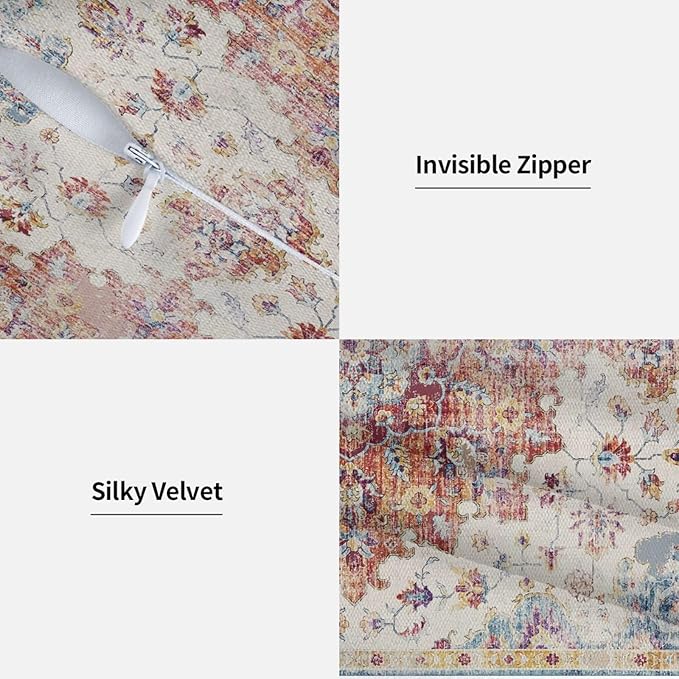 Boho Pillow Covers 20x20 Set of 2, Blue Orange Bohemian Carpet Pattern Outdoor Decorative Throw Pillows Linen Ethnic Design Vintage Farmhouse Cushion Cases for Couch Sofa Decor