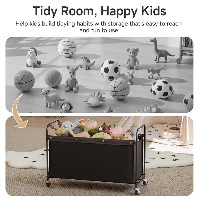 StorageWorks Toy Chest Storage with Wheels, Extra Large Kids Toy Box, Toy Storage Organizer, Metal Toybox for Bedroom, Living Room Area, Kids Room, 135L, Black