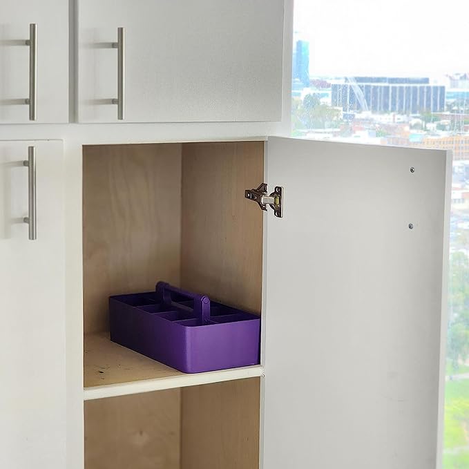 2 PACK Portable DIY 8 Dividers Durable Plastic Tote Tool & Supply Cleaning Caddy with Handle Made In USA (Royal Purple)