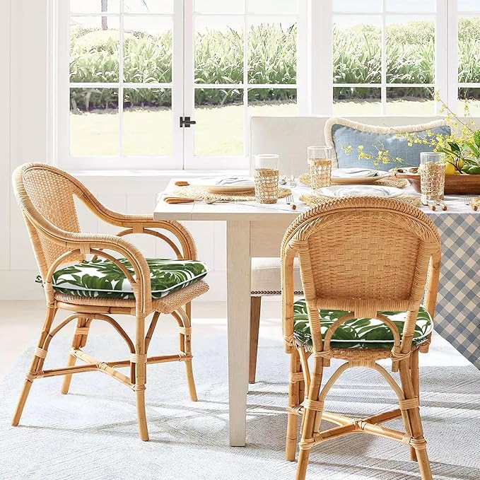 Set of 2 Outdoor Chair Cushions with Ties,Water Repellent Patio Chair Pads 17"x 16" for Outdoor Furniture,Round Corner Seat Cushions for Garden Yard Kitchen Palm Green