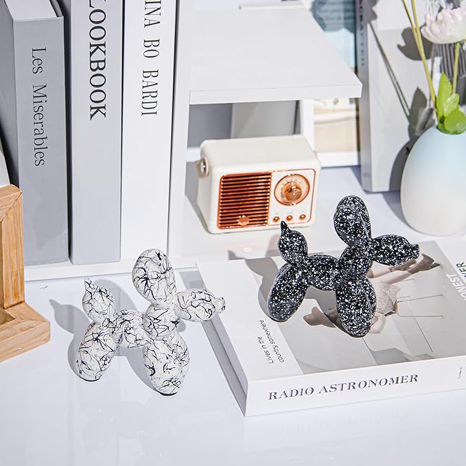 Creative Balloon Dog Statues Small Ceramic Animal Sculpture Modern Home Decor Living Room Desktop Decorations Bedroom Office Cabinet Ornament (Black-A)