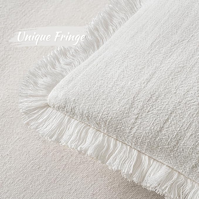 MIULEE Christmas Decorative Throw Pillow Covers Neutral Linen Fringe Throw Pillows Euro Shams Set of 2 White Boho Farmhouse Cushion Covers for Couch Sofa Bed Living Room Spring Home Decor 22x22 Inch