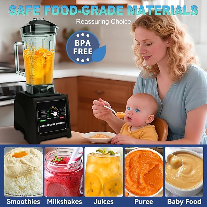 2025 Enhanced -Smoothie Blender【2000W German Nano-class Super Motor】【6 Military Grade Titanium Steel Blades】6-Second Quick Ice Crushing, Professional Blender for ice Smoothies and Milkshakes (Black)