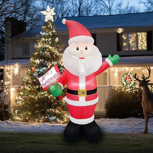 6FT Christmas Inflatable Blow up Lighted Yard Decoration Suitable for Christmas Indoor Outdoor Xmas Yard Party Holiday Garden Decor (Sign-Holding Santa Inflatable)