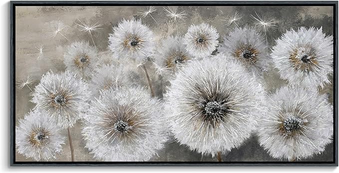 Pogusmavi Dandelion Wall Art Farmhouse Wall Art for Living Room Pictures for Bedroom Wall Decor Canvas Paintings Framed Wall Art for Bedroom Office Artwork Wall Decor Textured Art 30×60IN