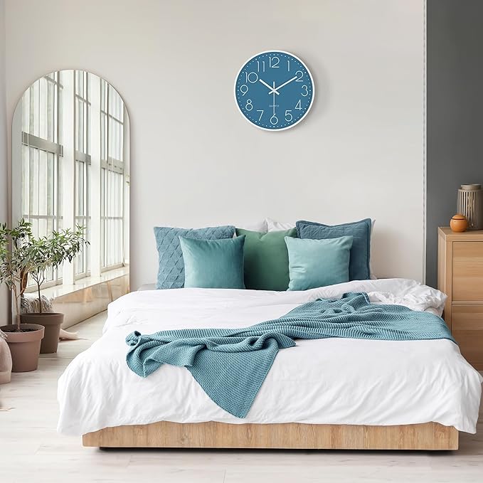 Lafocuse 12 Inch Silent Navy Blue Wall Clocks Battery Operated, Analog Wall Clock for Kitchen Living Room Bedroom Home Decor