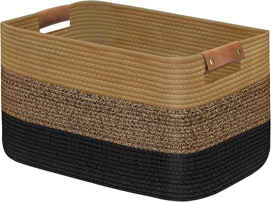 Large Collapsible Laundry Basket, Clothes Hamper for Blanket, Toy, Towels, Woven Baskets for Storage, Nursery Home Decor Living room 21.6" x 15" x 11.8" Black