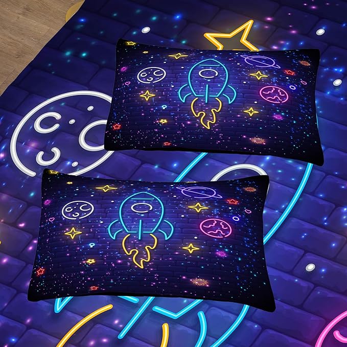 Tailor Shop Space Bedding Boys Comforter Sets Twin Comforter Set for Boys Kids Girls Galaxy Bedding with 1 Pillowcase……