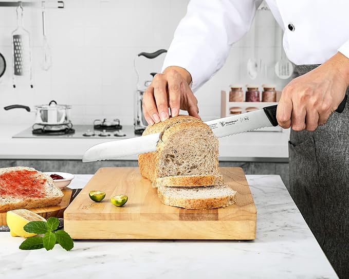12 Inch Cuisine Pro Serrated Bread Knife, Premium Stainless Steel Wave Edge Razor Sharp Blade Knife for Bread, Dishwasher Safe, NSF Certified, Black