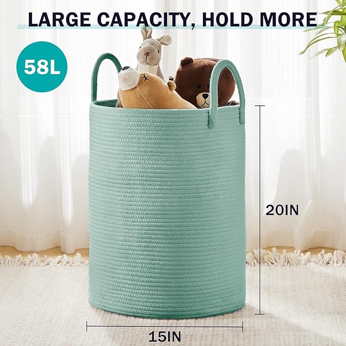 Laundry Hamper Basket, Woven 58L Tall Laundry Basket for Blanket Organizer- Nursery Hamper for Bedroom And Bathroom Storage