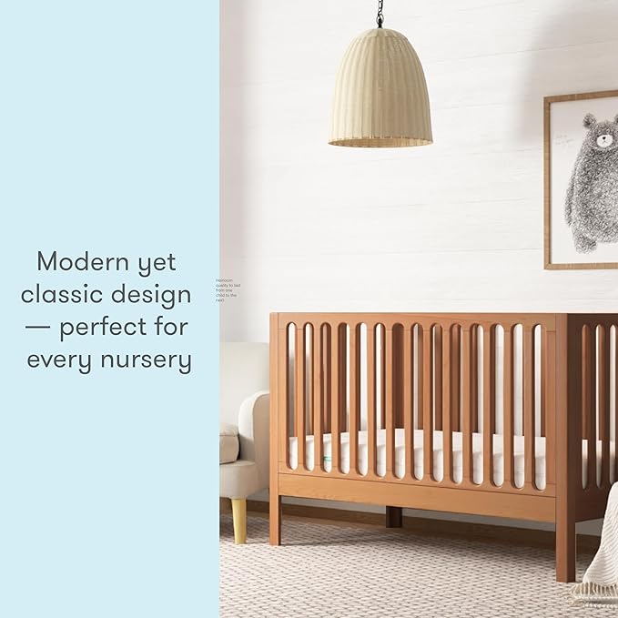 Newton Baby Galileo Standard Crib, Solid Beech Wood in Chestnut Color, 3-in-1 Convertible Crib with Toddler Bed Conversion Kit, Baby-Safe Finish