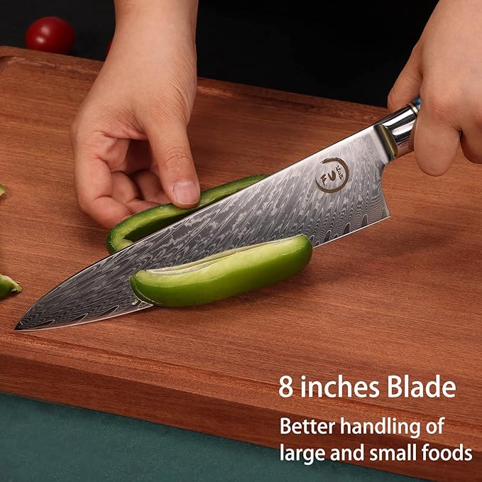 Chef Knife 8 inch, Damascus Chef Knife VG10 Core Steel with 66-Layers High Carbon Professional Sharp Chefs Knife 8" Blade Ergonomic Beautiful Blue Resin Handle Gift Boxed