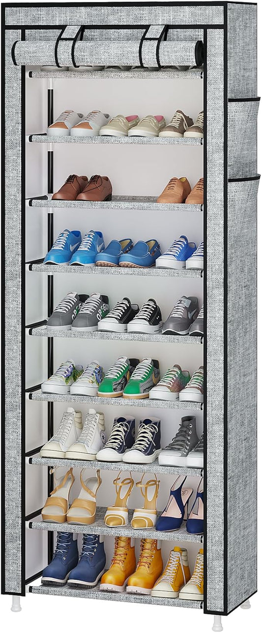 Calmootey 9 Tier Shoe Rack Organizer,Portable Shoe Shelf with Nonwoven Fabric Cover for Closet Hallway,Bedroom,Entryway, Ash Grey