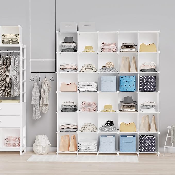 HOMIDEC Closet Organizers and Storage, 16 Cube Storage Organizer, Closet Organizer Bookshelf Cubes Shelves for Clothes, Bedroom, Kids Room, Bathroom, Wardrobe, Garment Racks, White
