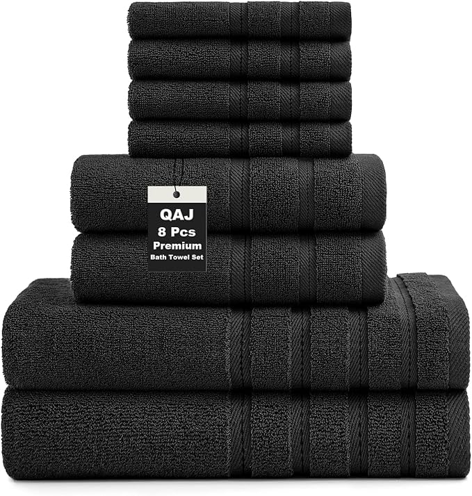 8-Piece Bath Towels Set, 100% Cotton Thick Soft Highly Absorbent Durable, Quick Dry, Bathroom Towels Set (2 Bath Towels, 2 Hand Towels, 4 Washcloths) - Perfect for Daily Use