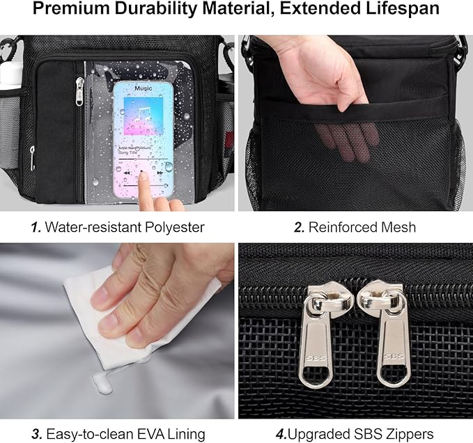 F-color Shower Caddy Portable - College Dorm Essentials for Guys with Hooks, Soft Crossbody Shoulder Strap, Multiple Pockets, Quick-Dry Shower Caddy for Dorm Travel Essentials, Black