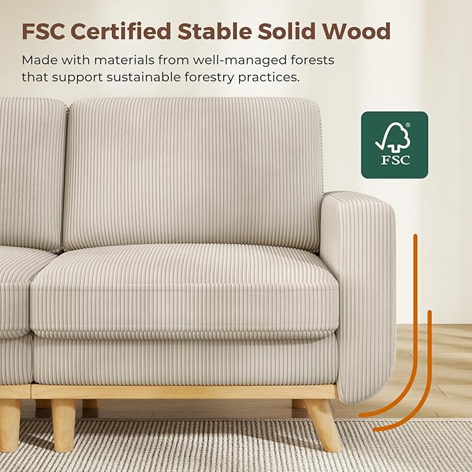 Vesgantti 97" Modular Sectional Sofa Light Gray, L-Shaped Couch with Movable Ottoman, Comfy Corduroy Couch with Spring Cushion, Modular Sofa with Deep Seat for Living Room, Bedroom and Apartment