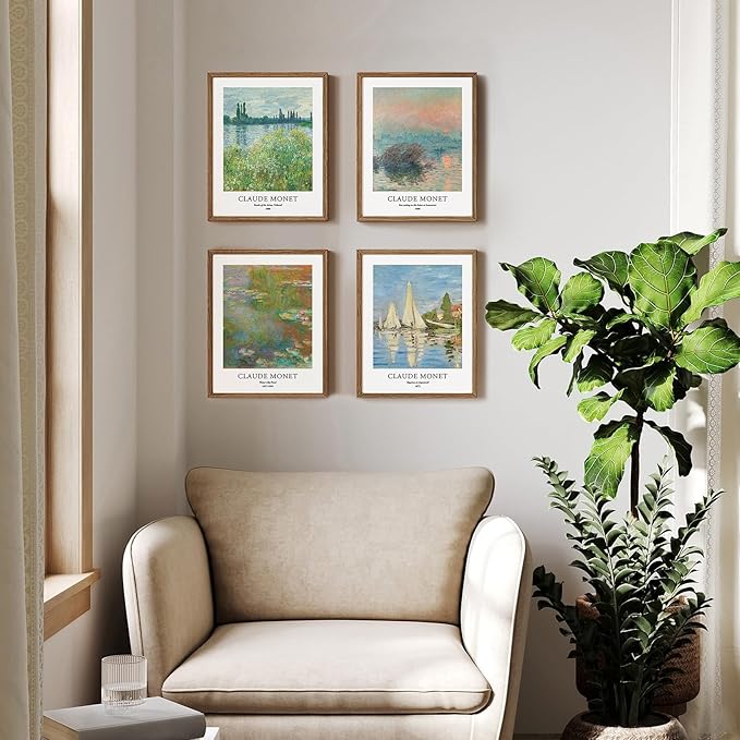 EVOLE HOME Claude Monet Giclée Art Print Set - 4 Unframed 11x14 Inch Impressions on Premium Matte Art Paper Artwork for Living Room Bedroom Dining Room Decor
