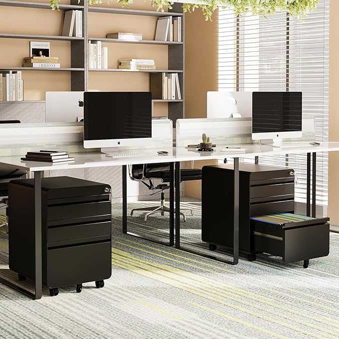 3 Drawer File Cabinet with Lock,Mobile Filing Cabinets,Metal Small Rolling File Cabinet,Drawers for Under Desk for Legal/Letter/A4 File, Assembly Required,Black