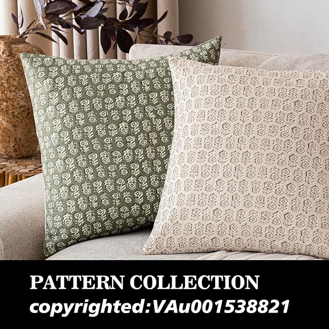 Foindtower Set of 2 Decorative Vintage Floral Print Throw Pillow Covers Neutral Modern Farmhouse Cushion Covers Boho Home Decor for Sofa Couch Chair Bedroom Living Room Outdoor,24×24 Inch,Sage Green