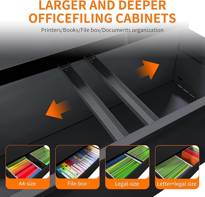 Locking File Cabinet with 4 Drawer Heavy Duty Large Metal Filing Cabinet Home Office Lateral File Cabinets Wide Steel Cabinets for Legal/Letter Size,Assembly Required