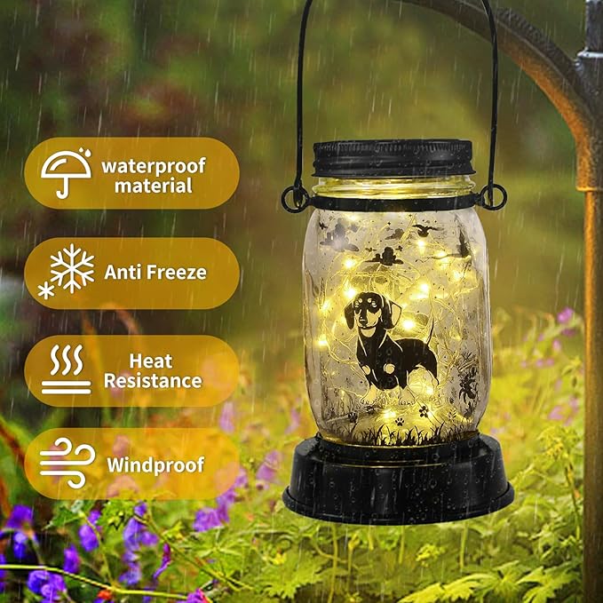 styleonme Decor Mobile Outdoor, Solar Waterproof Dachshund Lights, Gifts for Mom Women Grandma, Dog Lovers Gifts, Hanging Dachshund Lanterns with Stake for Yard Corridor Garden Decor