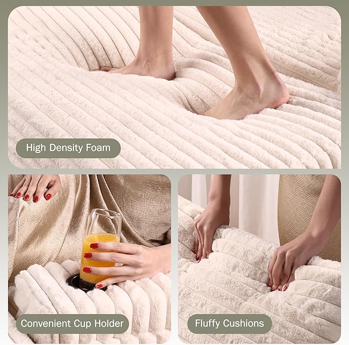 Garvee Oversized Chaise Lounge Chair Indoor with Storage Ottoman, Upholstered Corduroy Sofa Bed Cloud Couch with 3 Pillows, Single Sleeper Sofa Chair for Living Room, Bedroom