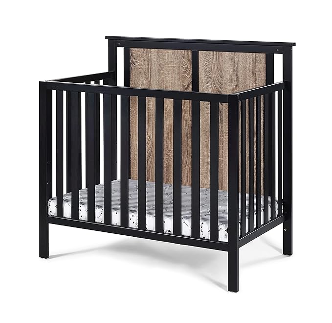 Suite Bebe Connelly 3-in-1 Mini Crib in Black/Vintage Walnut - Comes with Mattress Pad