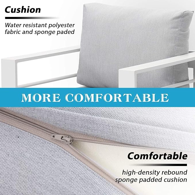 Wisteria Lane Aluminum Outdoor Patio Furniture Set with Footrest, Modern Patio Conversation Sets, Outdoor Sectional Metal Sofa with 5 Inch Cushion and Coffee Table for Balcony, Garden, Light Grey