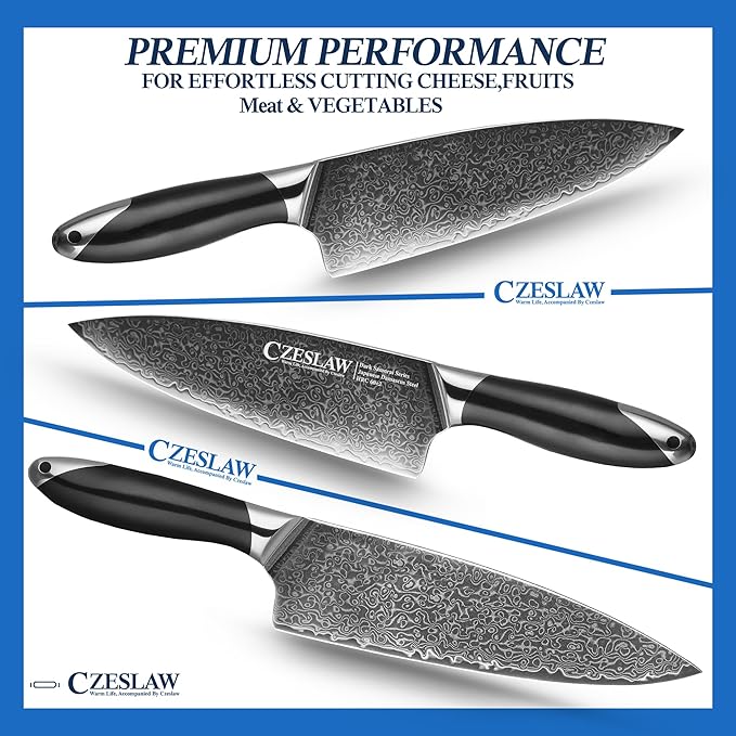 Chef Knife - 8 Inch kitchen knife, Japanese Damascus Chefs Knife, Professional Sharp Forged Black Japanese Damascus Cooking Knife, Full Tang, Ergonomic ABS Handle Design