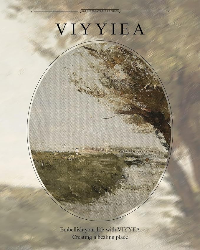 VIYYIEA Gold Framed Wall Art Canvas Print Home Decor Vintage Countryside Road Wall Pictures Aesthetic Room Decor Landscape Oil Painting Prints Wall Decor for Living Room Office Bedroom 13x16in