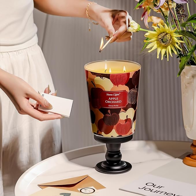 HomeLights Large jar Candle | 3-Wick Long-Lasting Scented Candles, 34oz Natural Soy Wax Candle for Home Scented, Eclectic Mixed Styles Gifts for Women & Men, Apple Orchard